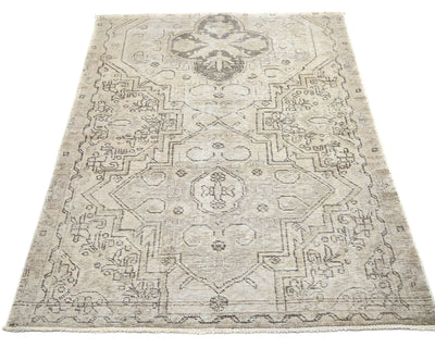 3x5 Vintage Brown Persian Style Hand Knotted Distressed Low Pile Wool Area Rug