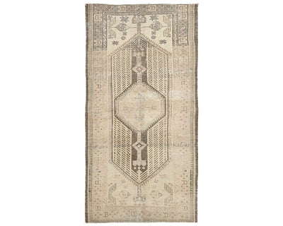 7 Ft Vintage Brown Persian Style Hand Knotted Low Pile Wool Runner Rug
