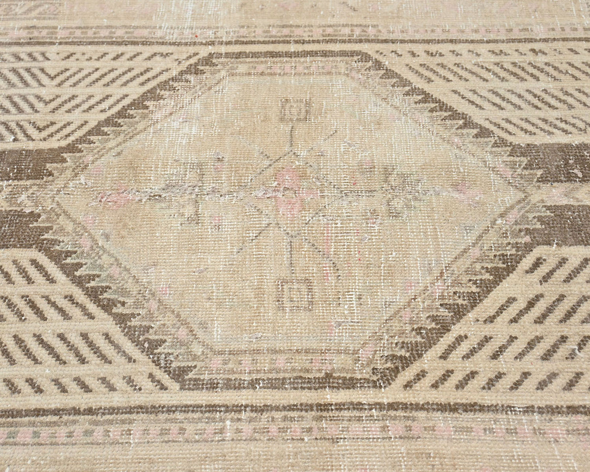7 Ft Vintage Brown Persian Style Hand Knotted Low Pile Wool Runner Rug