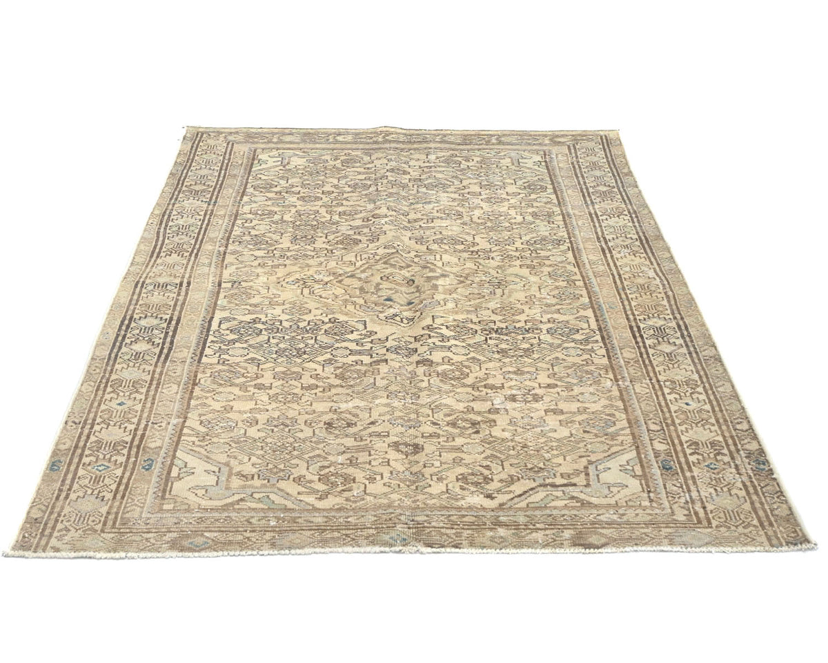 4x7 Vintage Brown Persian Style Hand Knotted Low Pile Wool Area Rug
