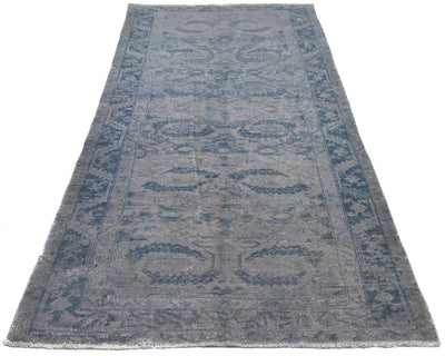 Alfombra de lana de pelo corto anudada a mano, estilo persa, vintage, gris y azul, de 2,7 m