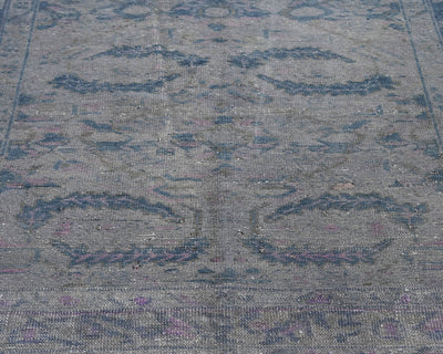 Alfombra de lana de pelo corto anudada a mano, estilo persa, vintage, gris y azul, de 2,7 m