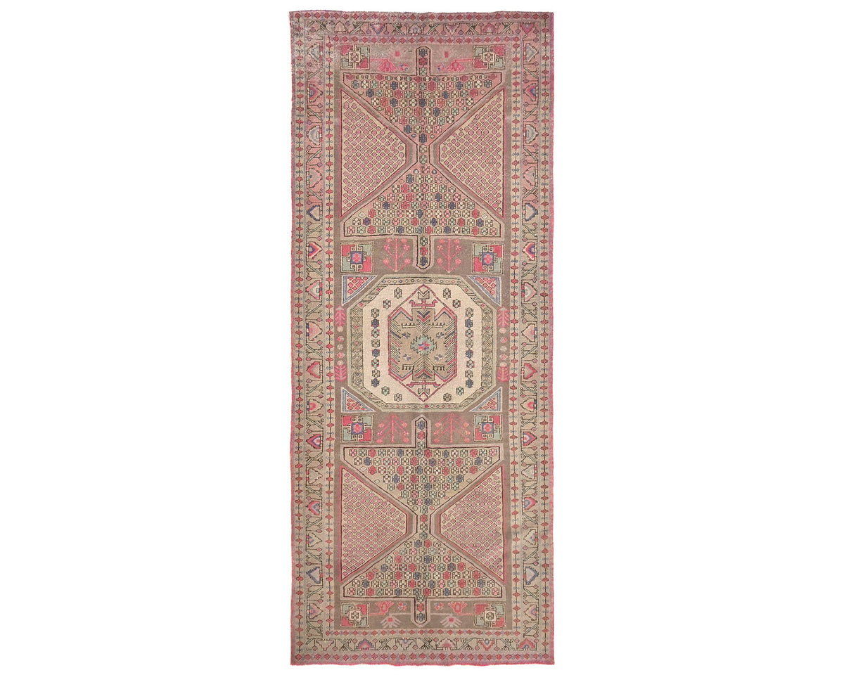 12 Ft Vintage Brown Persian Style Hand Knotted Low Pile Wool Runner Rug