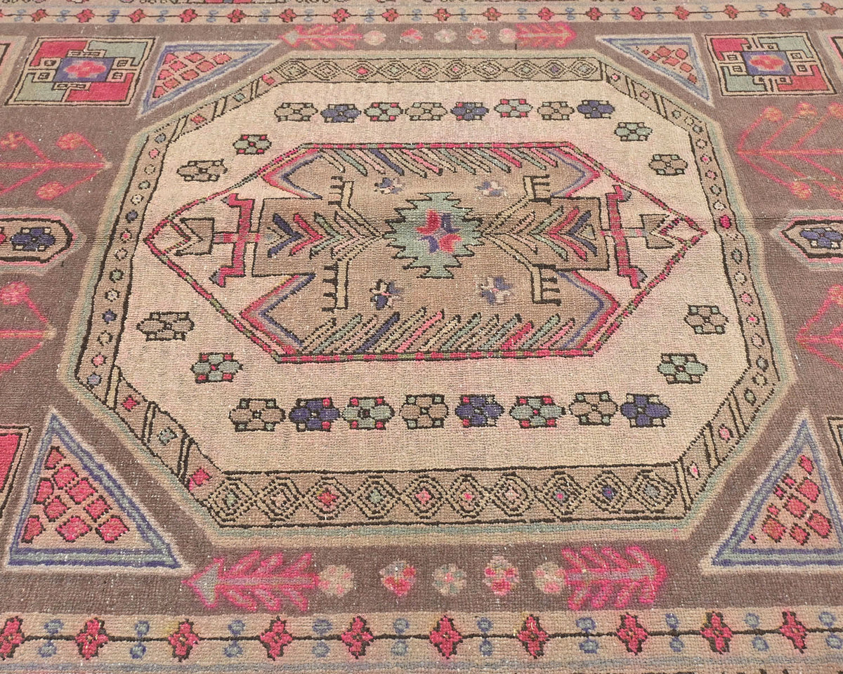 12 Ft Vintage Brown Persian Style Hand Knotted Low Pile Wool Runner Rug