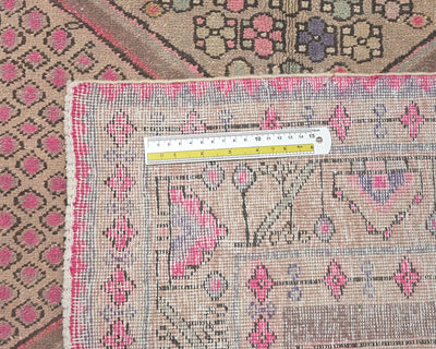 12 Ft Vintage Brown Persian Style Hand Knotted Low Pile Wool Runner Rug