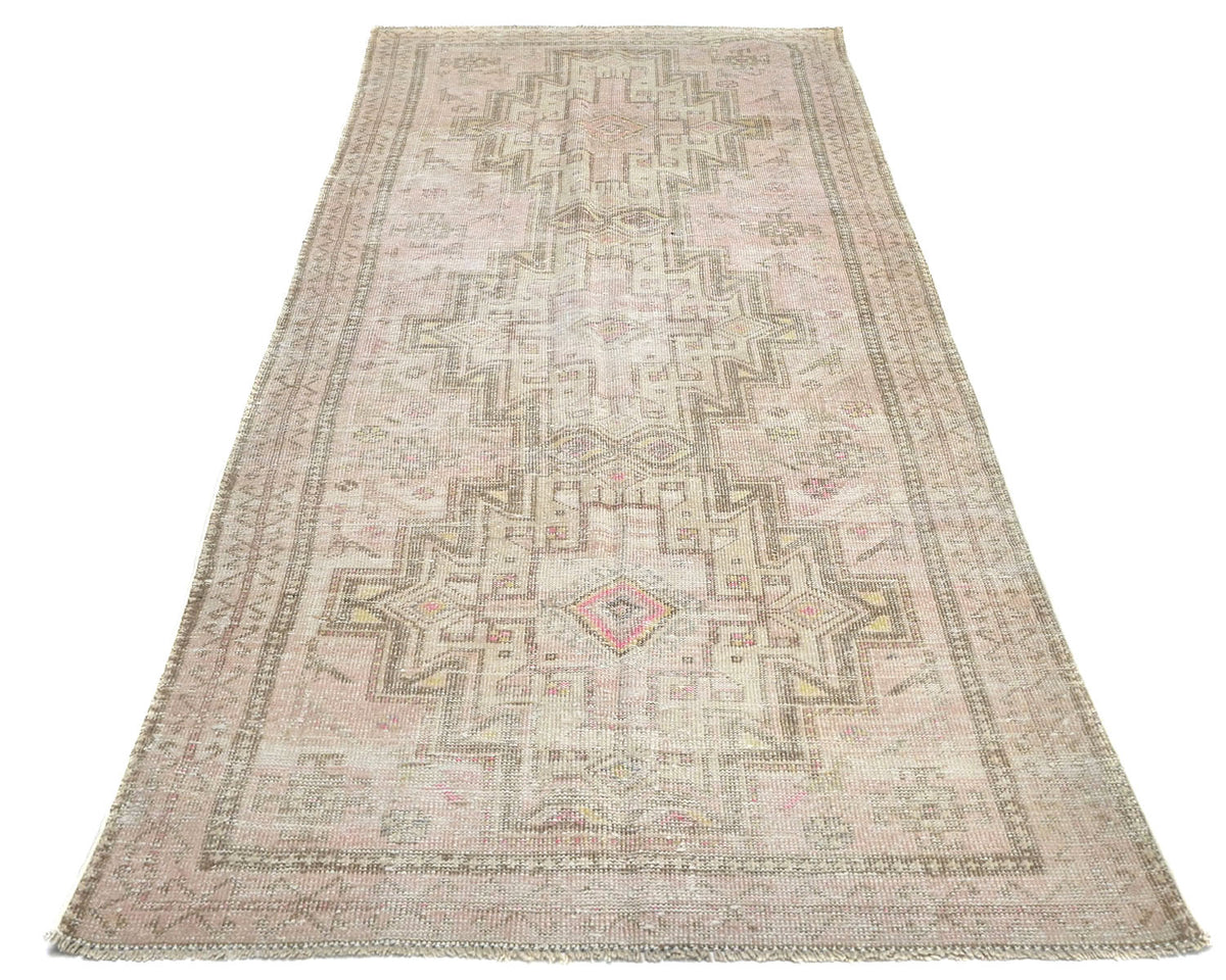 Alfombra de lana de pelo corto, estilo persa, anudada a mano, color marrón vintage, de 2,4 m