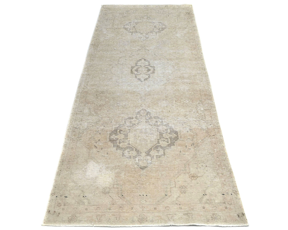 8 Ft Vintage Brown Persian Style Hand Knotted Distressed Low Pile Wool Runner Rug
