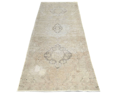 8 Ft Vintage Brown Persian Style Hand Knotted Distressed Low Pile Wool Runner Rug