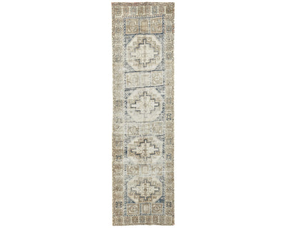 10 Ft Vintage Brown Persian Style Hand Knotted Distressed Low Pile Wool Runner Rug