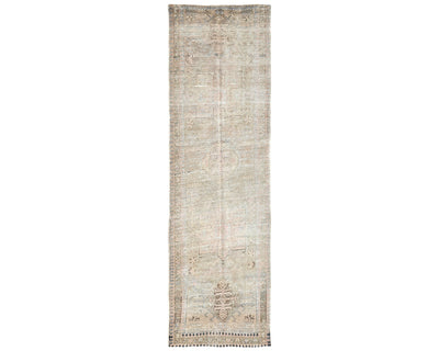 10 Ft Vintage Brown Persian Style Hand Knotted Distressed Low Pile Wool Runner Rug