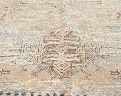 10 Ft Vintage Brown Persian Style Hand Knotted Distressed Low Pile Wool Runner Rug