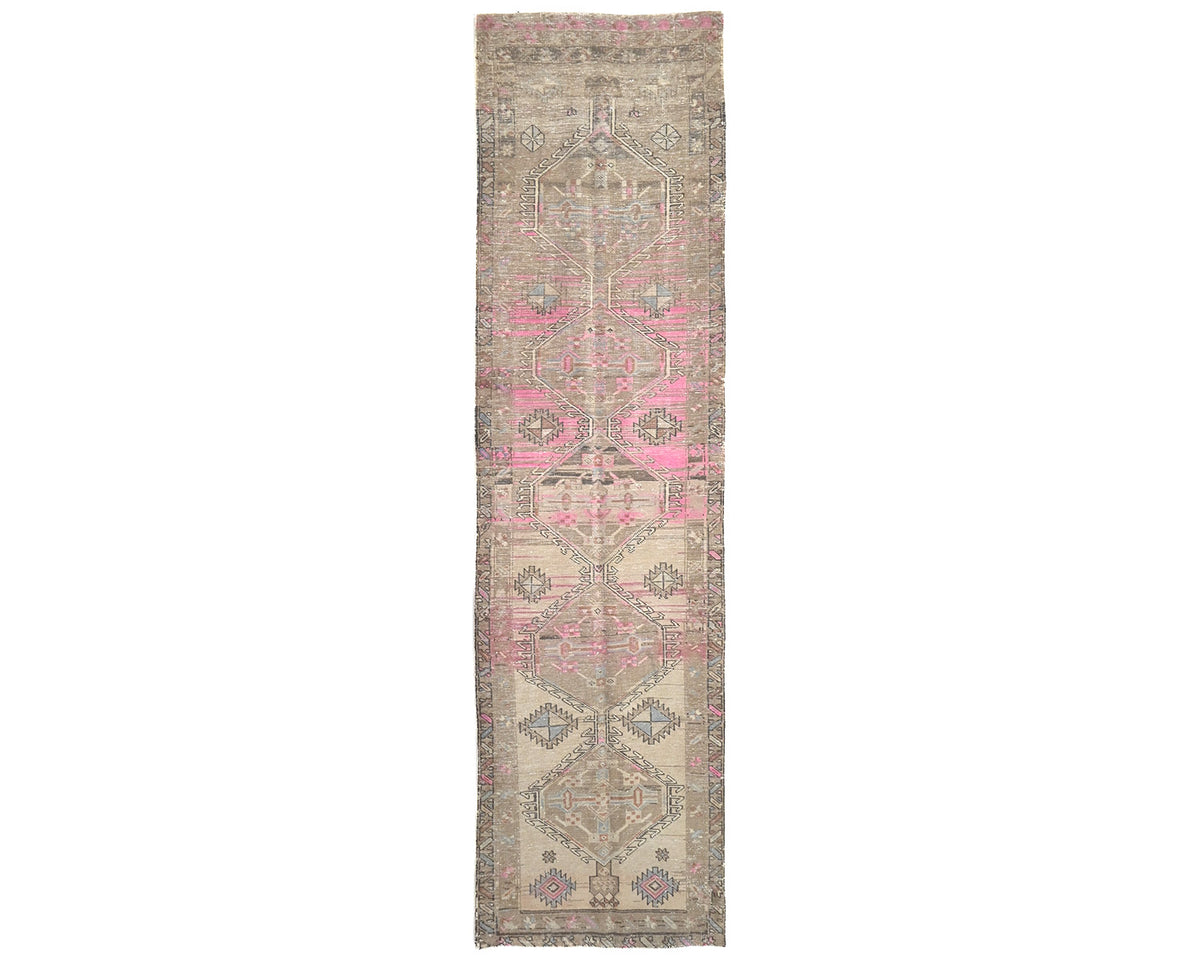 11 Ft Vintage Brown Persian Style Hand Knotted Low Pile Wool Runner Rug
