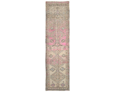11 Ft Vintage Brown Persian Style Hand Knotted Low Pile Wool Runner Rug