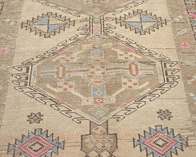 11 Ft Vintage Brown Persian Style Hand Knotted Low Pile Wool Runner Rug