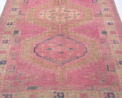 14 Ft Vintage Pink Brown Persian Style Hand Knotted Low Pile Wool Runner Rug
