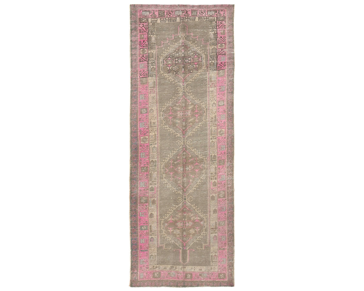 10 Ft Vintage Brown Persian Style Hand Knotted Low Pile Wool Runner Rug