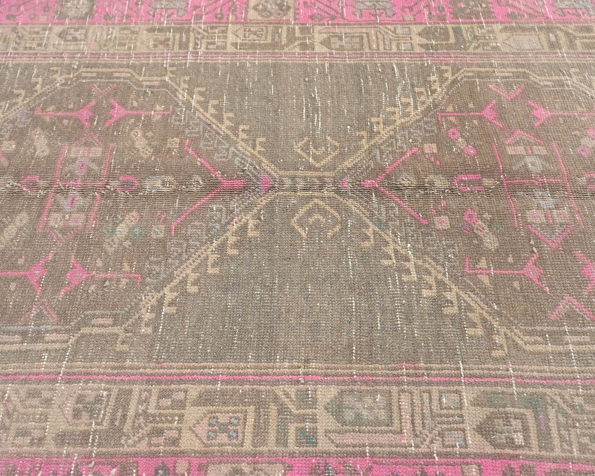 10 Ft Vintage Brown Persian Style Hand Knotted Low Pile Wool Runner Rug