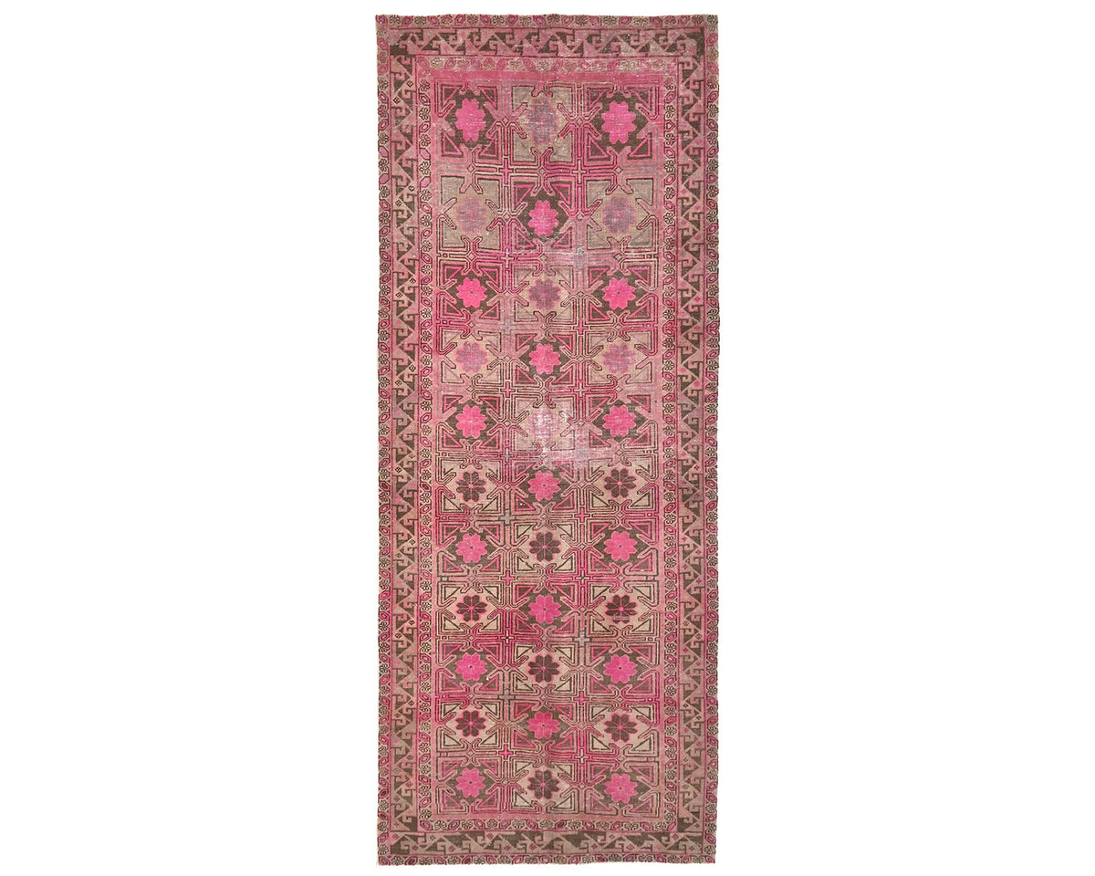 11 Ft Vintage Brown Persian Style Hand Knotted Low Pile Wool Runner Rug