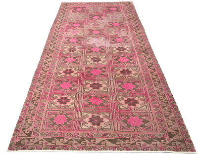 11 Ft Vintage Brown Persian Style Hand Knotted Low Pile Wool Runner Rug