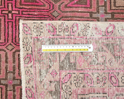 11 Ft Vintage Brown Persian Style Hand Knotted Low Pile Wool Runner Rug