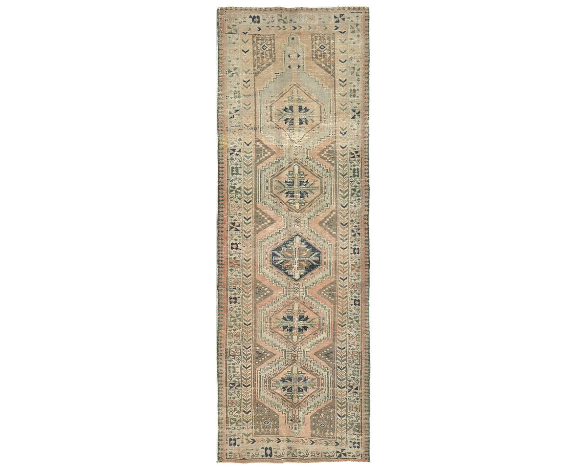 10 Ft Vintage Terracotta Persian Style Hand Knotted Low Pile Wool Runner Rug