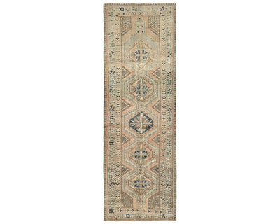 10 Ft Vintage Terracotta Persian Style Hand Knotted Low Pile Wool Runner Rug