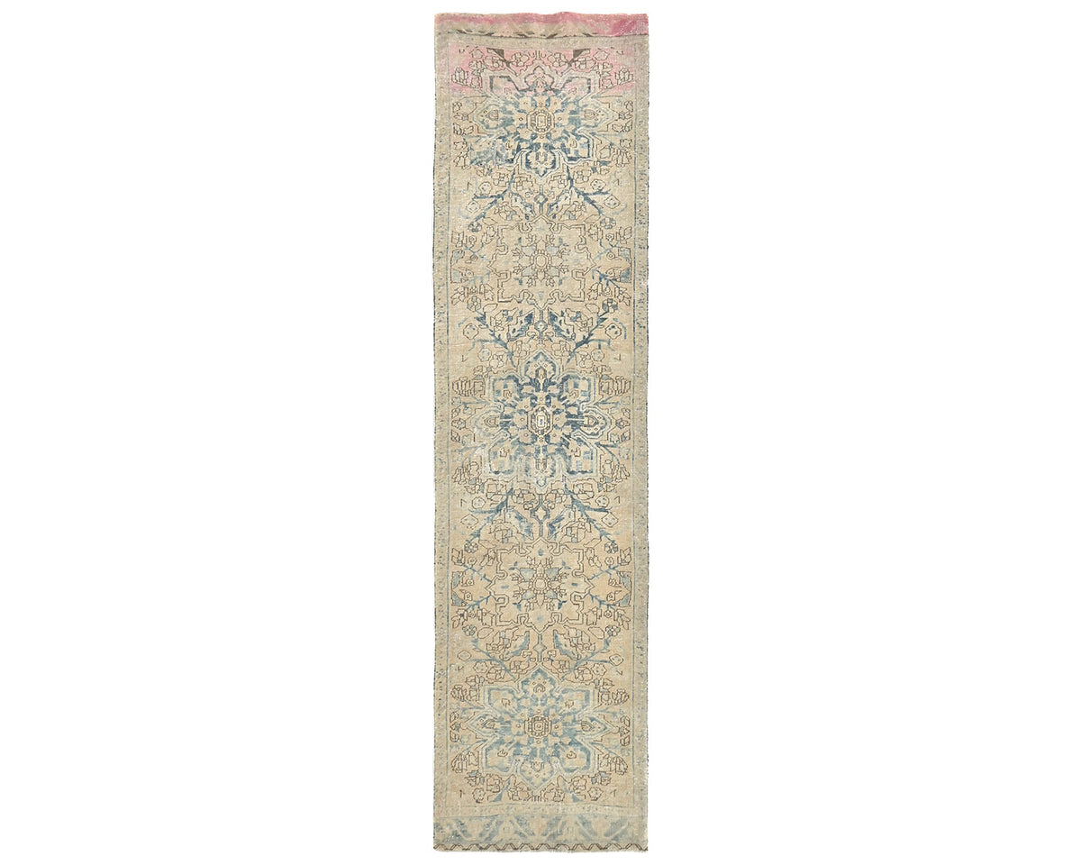 11 Ft Vintage Brown Persian Style Hand Knotted Low Pile Wool Runner Rug