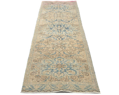 11 Ft Vintage Brown Persian Style Hand Knotted Low Pile Wool Runner Rug