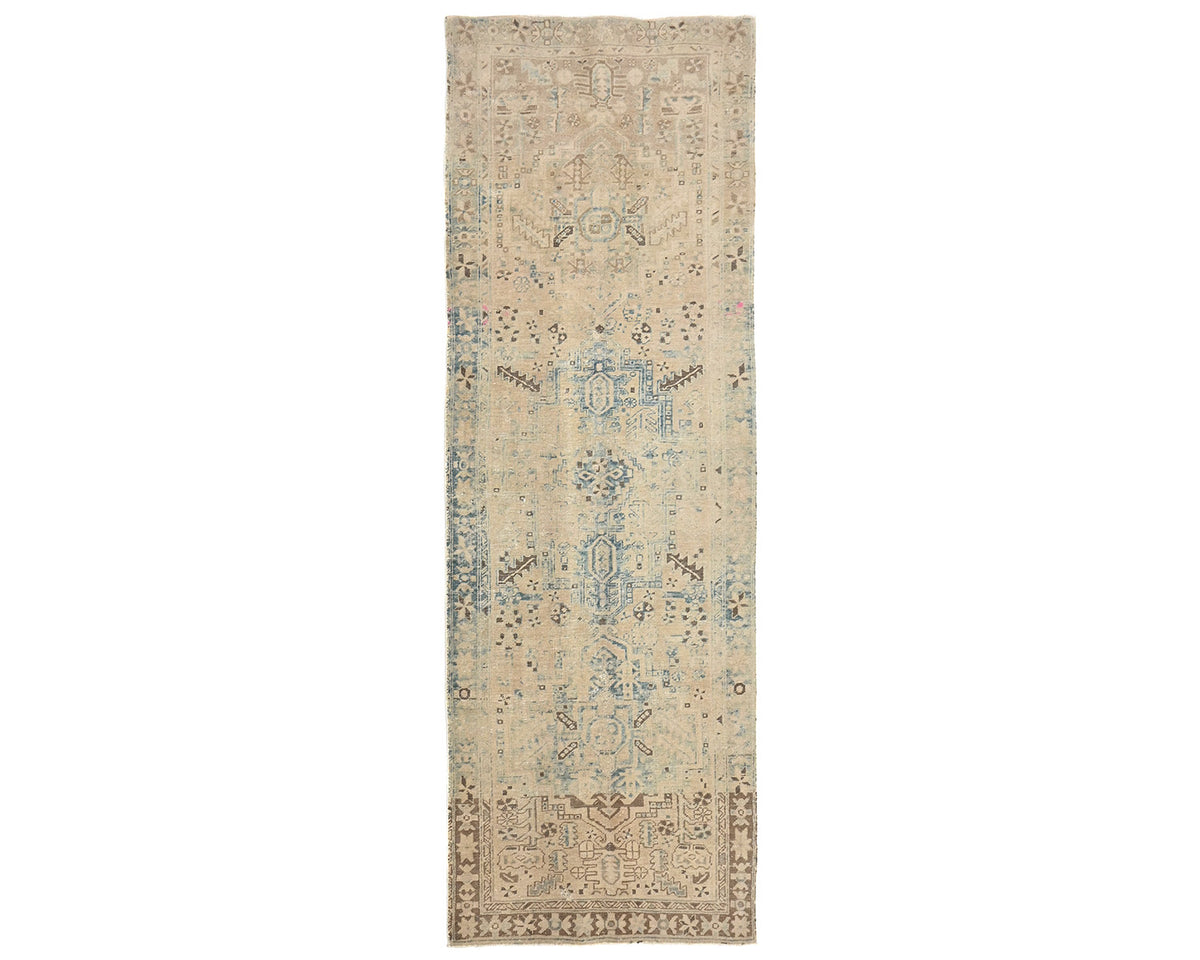 11 Ft Vintage Brown Persian Style Distressed Low Pile Wool Runner Rug