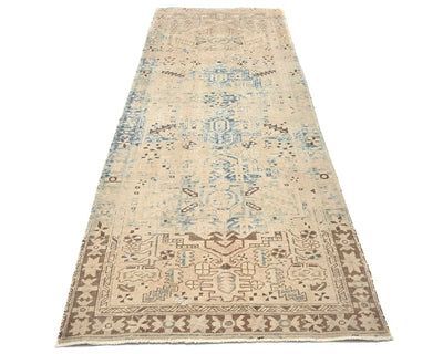 11 Ft Vintage Brown Persian Style Distressed Low Pile Wool Runner Rug