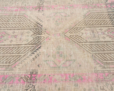 11 Ft Vintage Brown Persian Style Hand Knotted Distressed Low Pile Wool Runner Rug