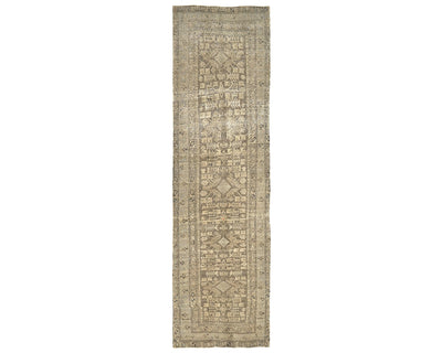 11 Ft Vintage Brown Persian Style Hand Knotted Low Pile Wool Runner Rug