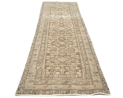 11 Ft Vintage Brown Persian Style Hand Knotted Low Pile Wool Runner Rug