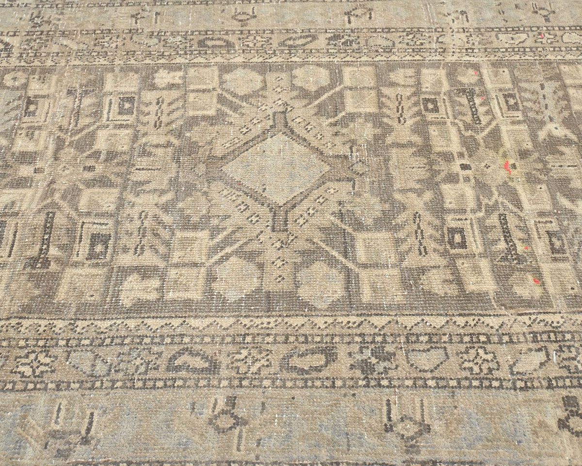 11 Ft Vintage Brown Persian Style Hand Knotted Low Pile Wool Runner Rug