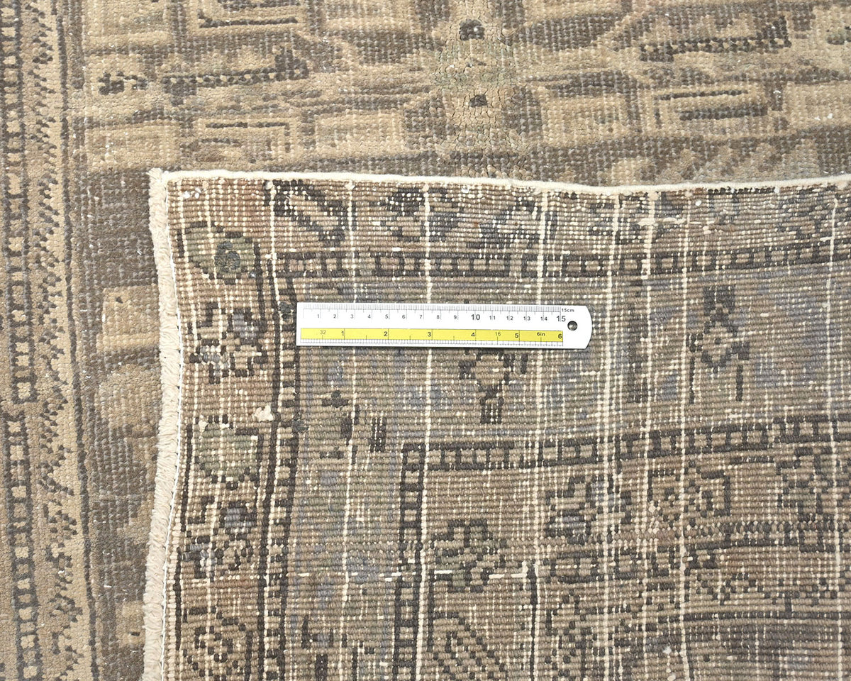 11 Ft Vintage Brown Persian Style Hand Knotted Low Pile Wool Runner Rug