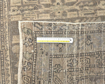 11 Ft Vintage Brown Persian Style Hand Knotted Low Pile Wool Runner Rug