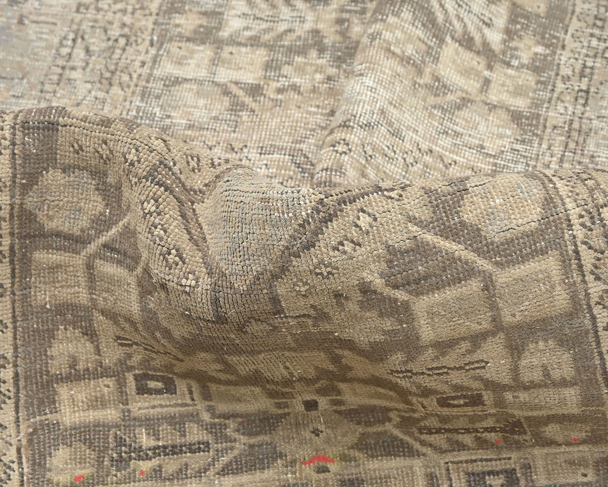 11 Ft Vintage Brown Persian Style Hand Knotted Low Pile Wool Runner Rug