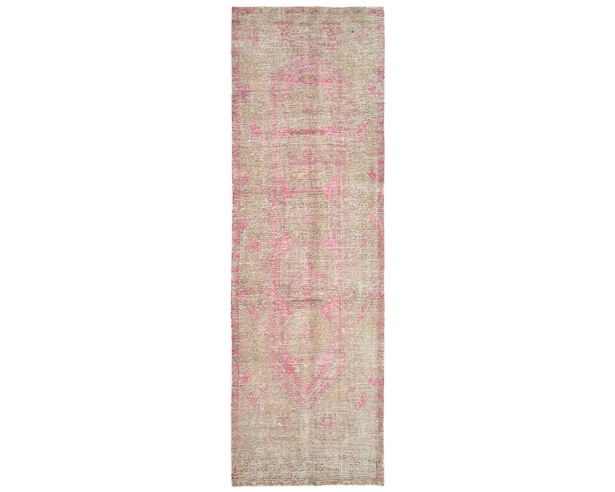 10 Ft Vintage Brown Persian Hand Knotted Distressed Low Pile Wool Runner Rug