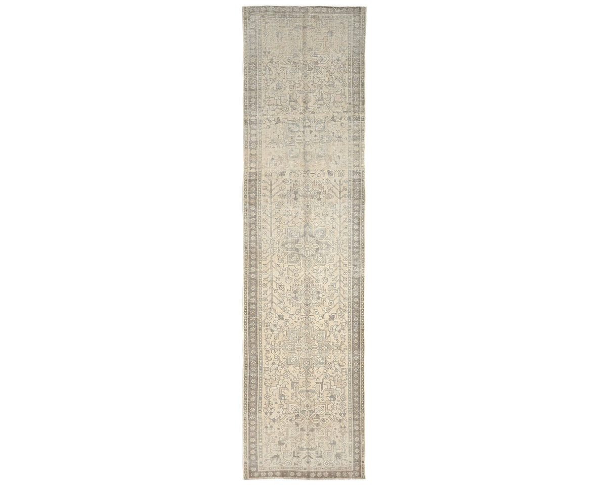 13 Ft Vintage Brown Persian Style Hand Knotted Distressed Low Pile Wool Runner Rug