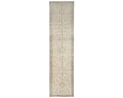 13 Ft Vintage Brown Persian Style Hand Knotted Distressed Low Pile Wool Runner Rug