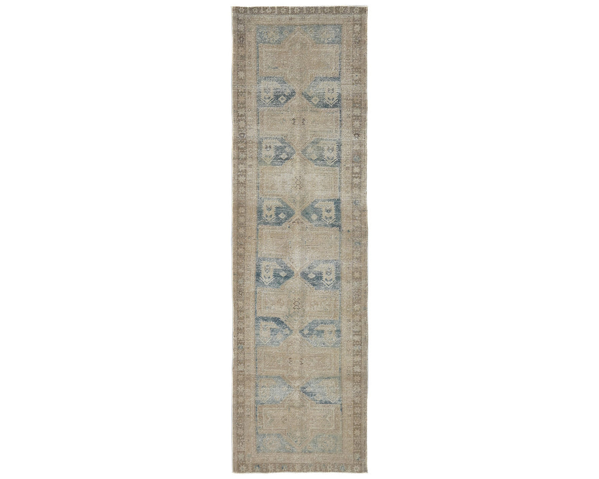 11 Ft Vintage Brown Persian Style Hand Knotted Distressed Low Pile Wool Runner Rug
