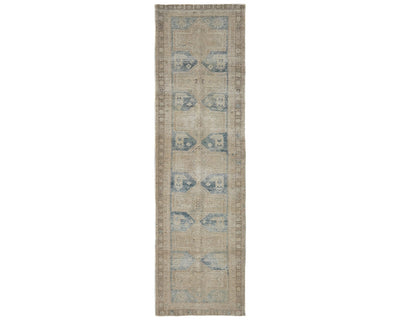 11 Ft Vintage Brown Persian Style Hand Knotted Distressed Low Pile Wool Runner Rug