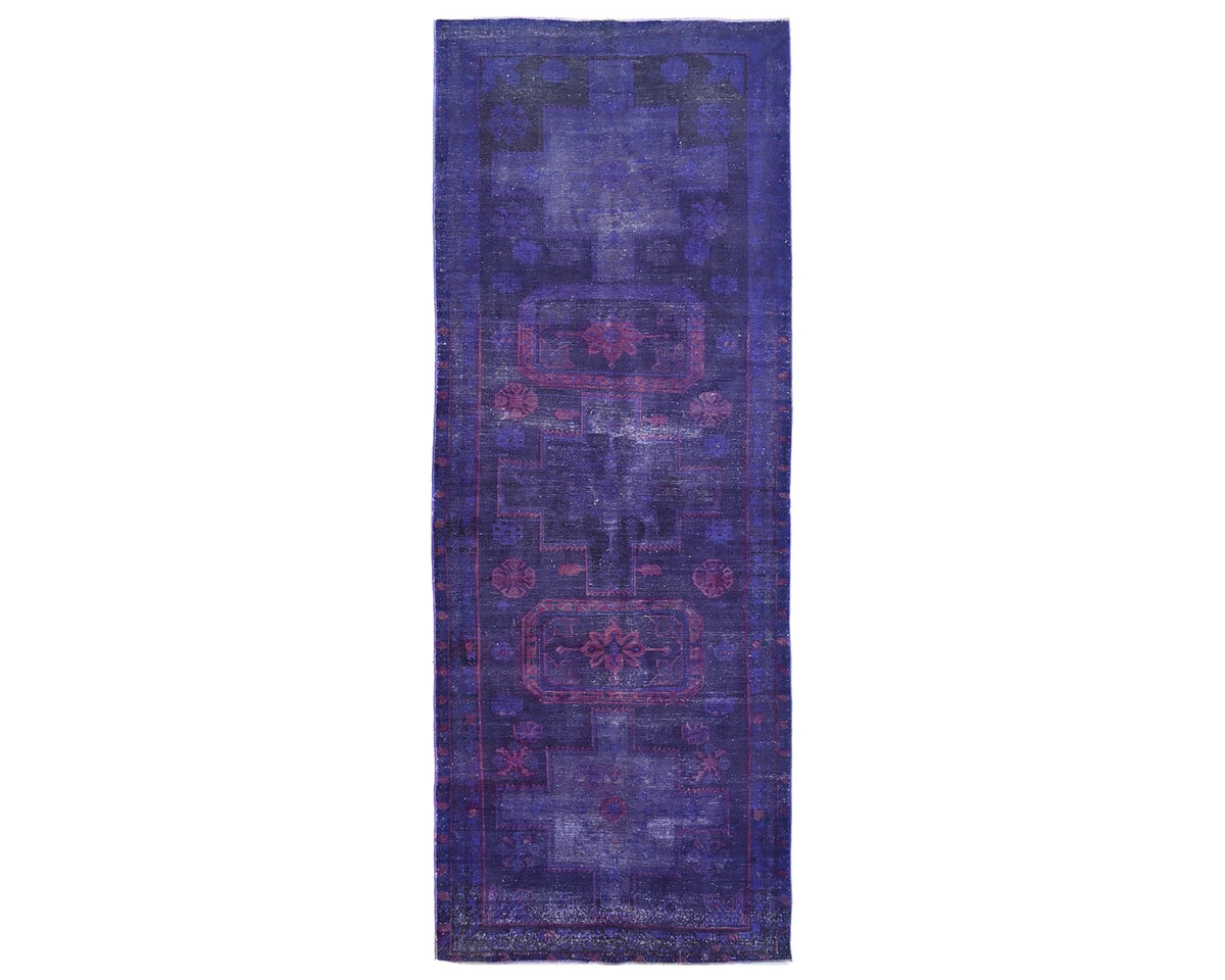 Alfombra de lana de pelo corto, estilo persa, vintage, azul, anudada a mano, de 3 metros