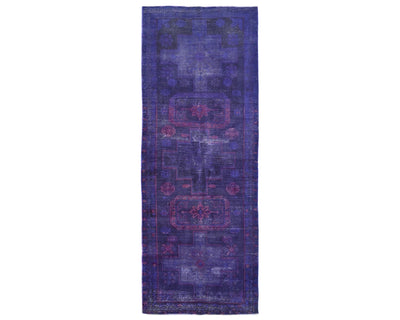 10 Feet Vintage Blue Persian Style Hand Knotted Distressed Low Pile Wool Runner Rug