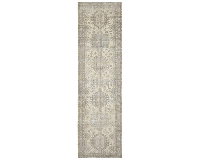 12 Ft Vintage Brown Persian Style Hand Knotted Distressed Low Pile Wool Runner Rug