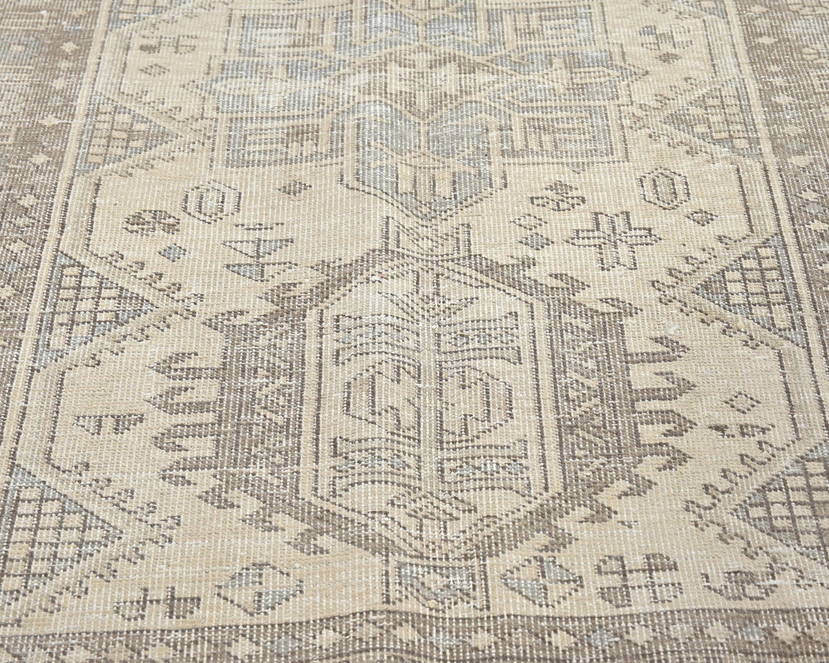 12 Ft Vintage Brown Persian Style Hand Knotted Distressed Low Pile Wool Runner Rug