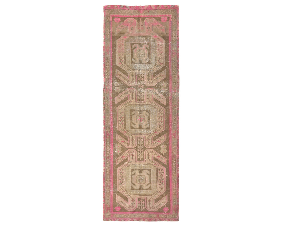10 Ft Vintage Brown Persian Style Hand Knotted Low Pile Wool Runner Rug