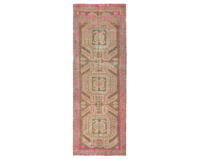 10 Ft Vintage Brown Persian Style Hand Knotted Low Pile Wool Runner Rug