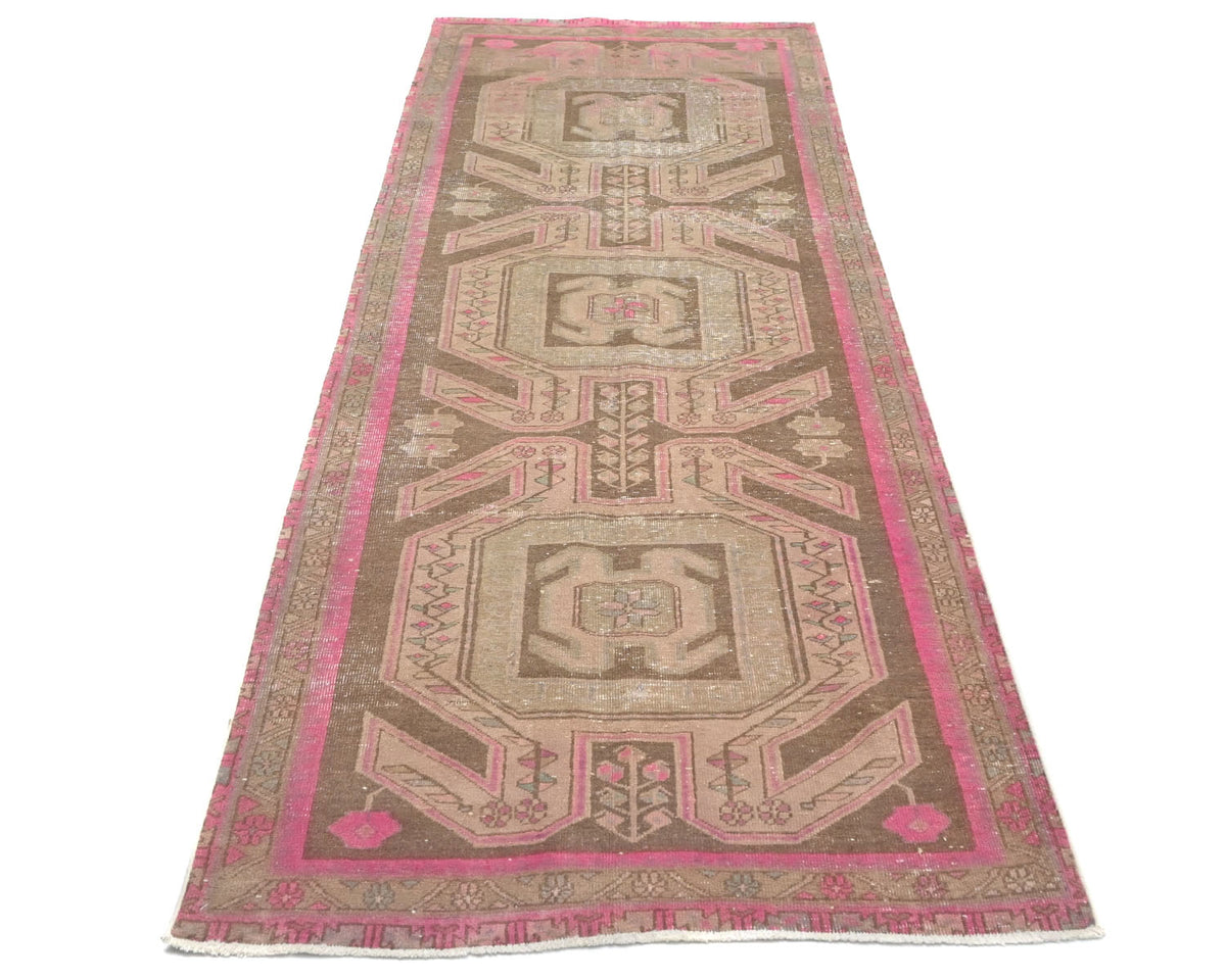 10 Ft Vintage Brown Persian Style Hand Knotted Low Pile Wool Runner Rug