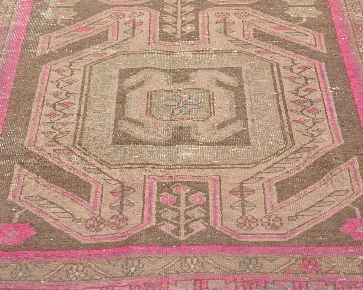 10 Ft Vintage Brown Persian Style Hand Knotted Low Pile Wool Runner Rug